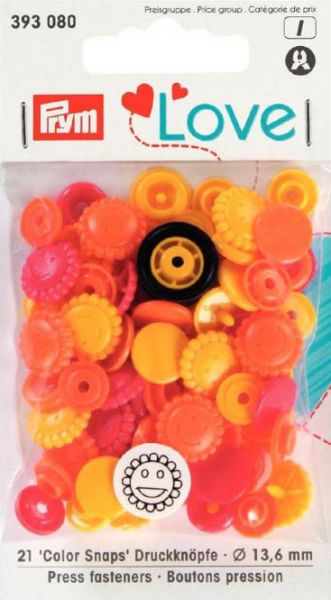 Druckknopf Color, Prym Love, Blume, 13,6mm, gelb/rot/orange 