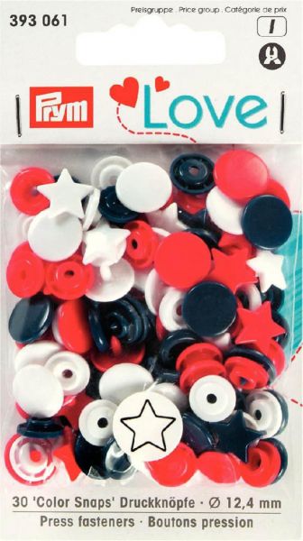 Druckknopf Color, Prym Love, Stern, 12,4mm, rot/weiß/marine 